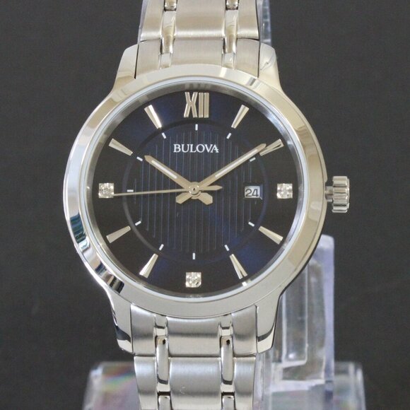 Bulova Classic Diamond Accent Ladies Watch Stainless Deep Blue Dial 32mm - Picture 6 of 14